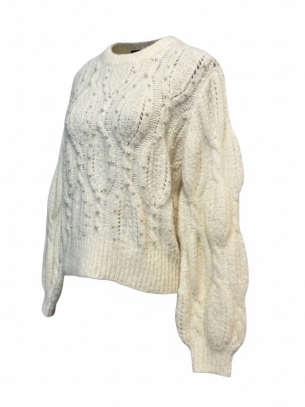 Boundary & Co. Crewneck Cable Knit Sweater. White. Medium - Picture 4 of 11